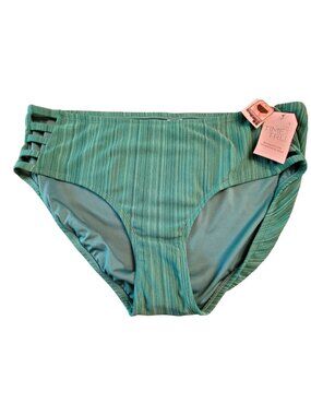 Bikini Bottom Swimsuit Green Ribbed Mid Rise Hipster Womans 2X 20/22 LR115